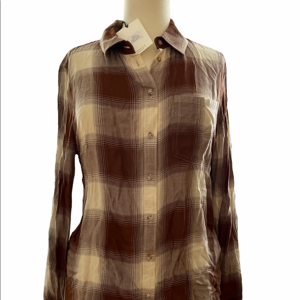 Cosmic Blue Love button down plaid shirt. NEW!!